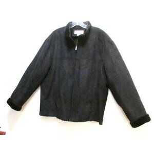 Vintage Calvin Klein Men's Black Faux Shearling Jacket Large Y2K 90's